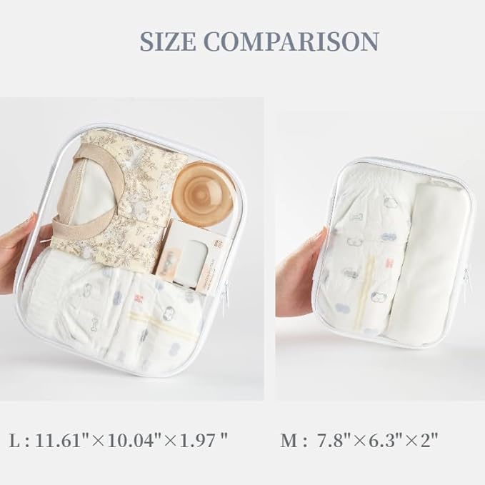 6-Pack Large Clear Hard Shell Zipper Pouches, Clear Zipper Bags, Hard Case Pouches for Purse & Diaper Bag Organizer,and Travel Essentials（6L）