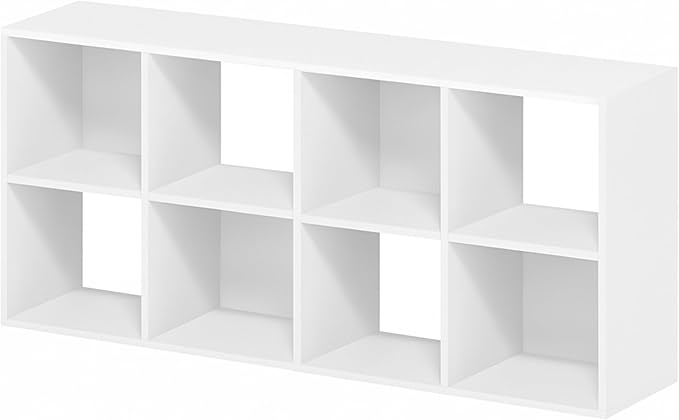 8-Cube Storage Organizer, White Bookshelf with Open Compartments for Home Office, Modern Bookcase Display Shelf for Living Room, Bedroom & Entryway
