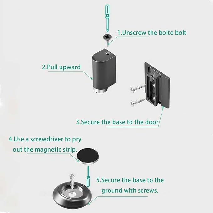 LKKYUP Magnetic Door Stopper for Floor Use, Wall & Floor Compatible Door Wedge Stopper, Bottom Mounted Stopper, No Drill Adhesive Stopper, Magnetic Catch, Wall Protector, Quiet Hold, MetallicGray