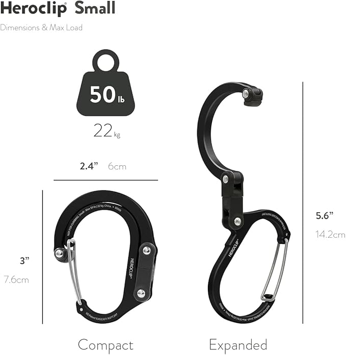 GEAR AID HEROCLIP (Small) Carabiner Gear Clip and Hook, for Hanging Bags, Purses, Lanterns, Strollers, Tools, Helmets, Water Bottles, and More