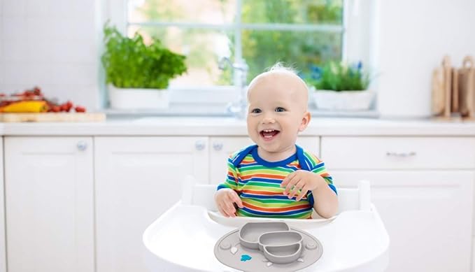 Silicone Divided Toddler Plates - Portable Non Slip Suction Plates Placemat for Children Babies and Kids BPA Free Baby Dinner Plate Bowl