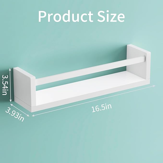 Fixwal Nursery Book Shelves, 16.5 Inch Floating Bookshelves for Nursery & Playroom Decor, Set of 4, Solid Wood Wall Mounted Shelves for Books and Toys Storage (White)