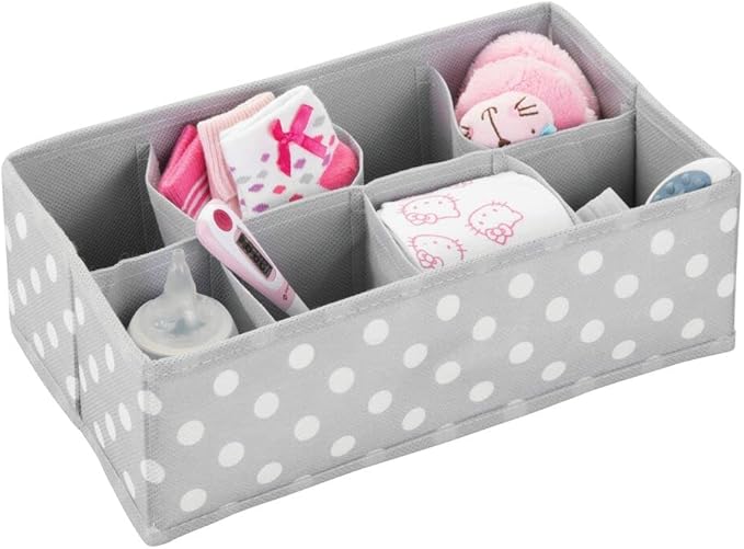 mDesign Soft Fabric Dresser Drawer/Closet Divided Storage Organizer Bins for Nursery - Holds Blankets, Bibs, Socks, Lotion, Clothes, Shoes, Toys - Set of 5 - Gray/White Polka Dot