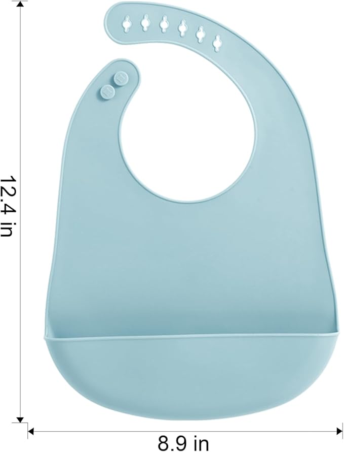 PandaEar 5 Pack Waterproof Silicone Baby Bibs| Super Thin Light Weight Feeding Bib with Food Catcher Pocket for Toddler