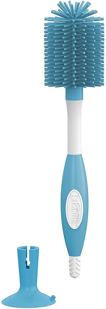 Dr. Brown's Soft Touch No Scratch Baby Bottle Cleaning Brush, Nipple Cleaner & Suction Cup Base for Easy Storage, BPA Free, Blue (Pack of 5)