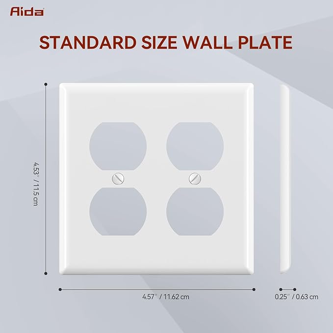 AIDA 2-Gang Duplex Wall Plates, Unbreakable Faceplate Cover for Outlets, Standard Size 4.53" H x 4.57" L, UL Listed (10 Pack, Glossy White)