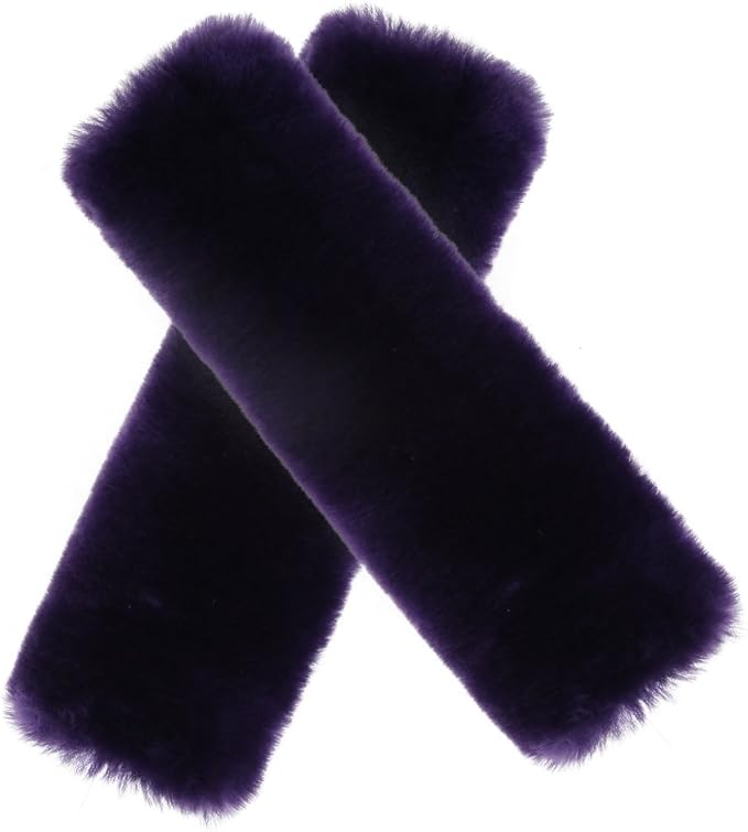 OGLAND 2 Pack Natural Fur Comfort Auto Authentic Sheepskin Car Seat Belt Pads for Adults, Soft Texture Shoulder Neck Cushion Pad Protector, Genuine Australia Merino Wool Cover (Lilac)