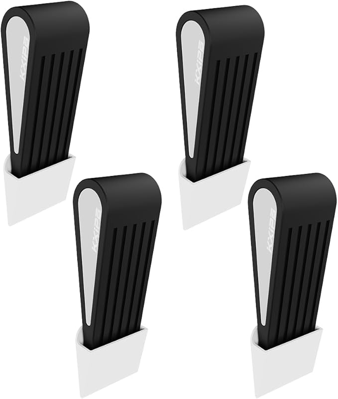 4Pack Rubber Door Stopper Wedge - Black Non-Slip Soft TPR High-Elastic & Zinc Alloy Metal Material Door Stops for Bottom of Heavy Duty Door Wall Protector for Home & School with Self Adhesive Holder