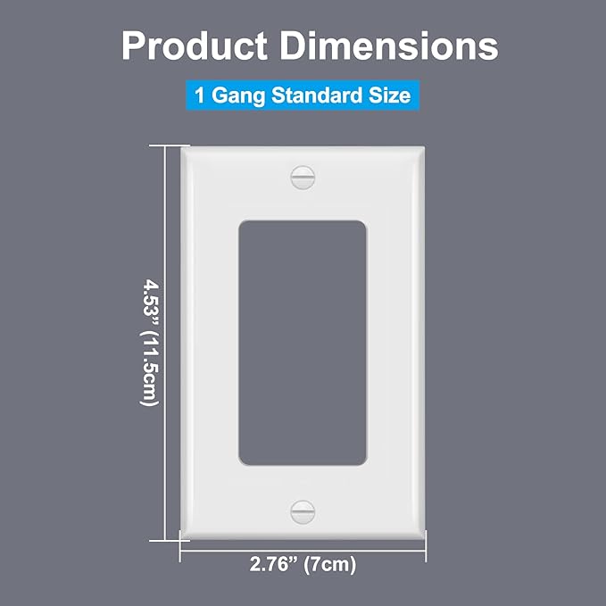 BESTTEN 10 Pack 1-Gang Decorator Wall Plate, Standard Size, H4.53” x W2.76”, Unbreakable Polycarbonate Outlet and Switch Cover, White, UL Listed