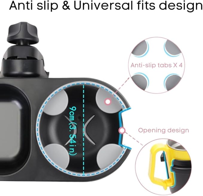 LUFFCABO Universal Snack Tray for Stroller with Stroller Cup Holder, Universal Stroller Snack Tray with Cup Holder, Stroller Tray Attachment and Stroller Accessories