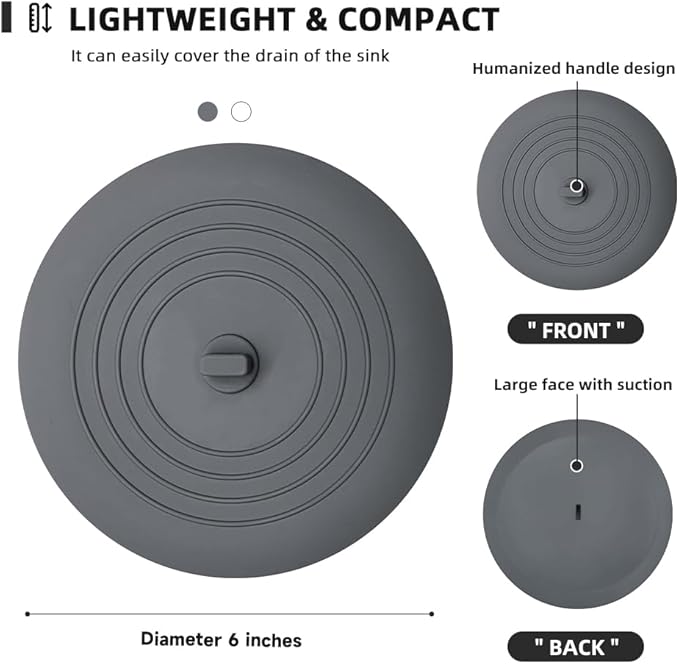 Tub Stopper 2PCS,Bathtub Drain Stopper,6 inches Bathtub Tub Drain Cover Stopper,Silicone Drain Plug,Kitchen Bathroom Hair Water Shower Stopper,Large Bathroom Laundry Accessories (Grey/White)