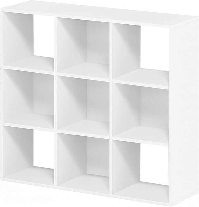 9-Cube Storage Organizer, White Bookshelf with Open Compartments for Home Office, Modern Bookcase Display Shelf for Living Room, Bedroom & Entryway