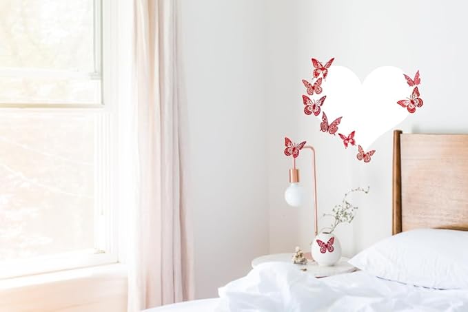 JOSDIOX 3D Red Butterfly Wall Stickers - 48 Pcs with 4 Styles & 3 Sizes, Removable Decor for Party Birthday Wedding Balloon Decoration (48 Red)