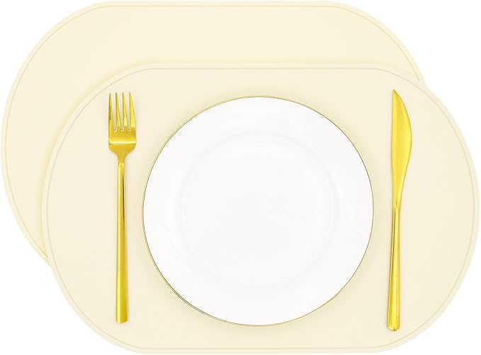 Silicone Placemat Set of 2, Heat Resistant Placemats for Dinning Table, Reusable Portable Kids Baby Placemats, Waterproof Stain-Proof Toddler Food Mats, Easy to Clean Silicone Mat Oval Placemat