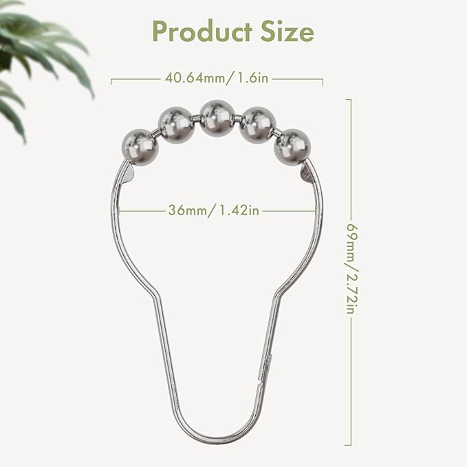 Amazer Shower Curtain Hooks, Decorative Shower Curtain Hooks Rust Proof Stainless Steel Shower Hooks, Shower Hooks for Shower Bathroom Rods Set of 24, Polished Chrome