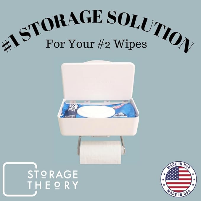 Bathroom Wipes Holder Dispenser with Shelf – Restroom Organizer & Wipe Holder for Bathroom – Tool Free Wall Mounted Baby Wipe Holder by Storage Theory – White, 2 Pack