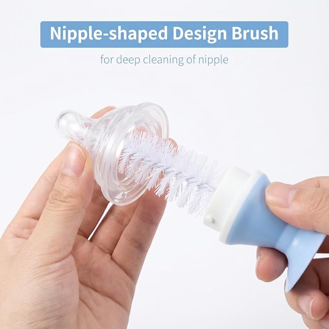 Ariseno 5-in-1 Baby Bottle Brush Set, Including Nylon and Silicone Bottle Brush, Bottle Cap, Straw and Nipple Cleaner, BPA-Free (Blue)