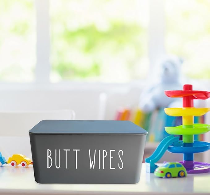 Moorfowl Butt Wipes Dispenser for Bathroom, Upgrade Size(8.2L x 4.9W x 3.9H inches), Large Capacity Flushable Wipes Holder Container for Restroom