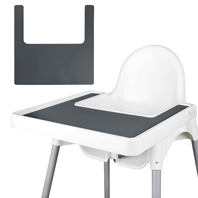 High Chair Placemat, Durable High Chair Placemat Silicone, Clean and Hygienic, Suitable for IKEA Antilop Highchai, for Toddlers and Babies (Gray)