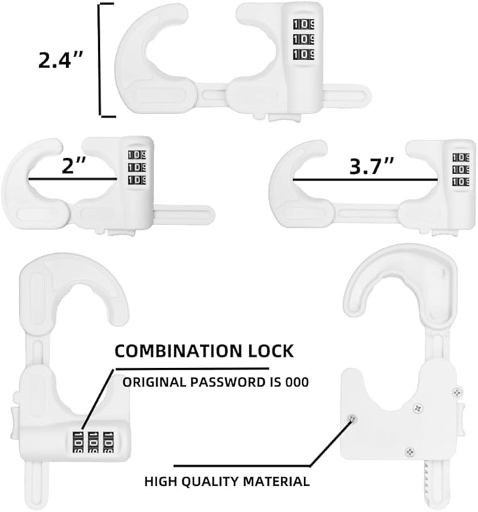 4 Pack Child Proof Cabinet Door Locks Baby Safety Combination Adjustable Cupboard Locks Passwords Child Proofing Latches for Knob Handle Drawers Closet (White)