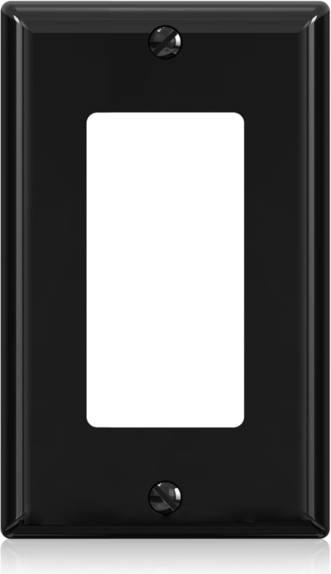 AIDA 1-Gang Decorative Receptacle Wall Plate,Standard Size Decorator Covers, Unbreakable Polycarbonate Faceplates for Decorator Device, UL Listed, Screws Included (1 Pack, Glossy Black)