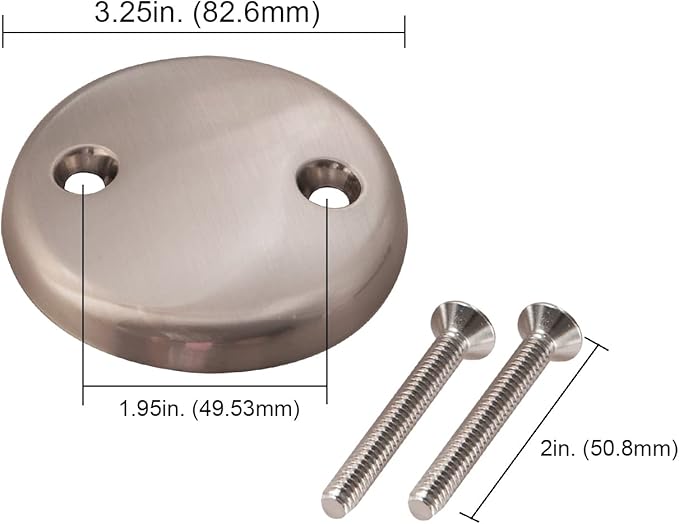 Dual Hole Bathtub Drain Overflow Plate with Two Matching Screws, Easy to Install, Satin Nickel