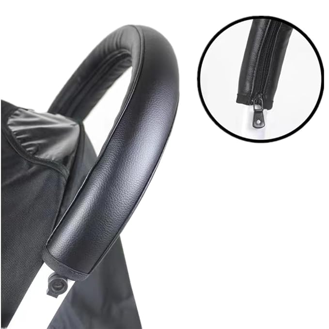MINILUJIA Baby Stroller Armrest Bumper Handlebar Sleeve Cover Universal Handle Cover DustProof Protect PU Leather Case with Removable Zipper Black