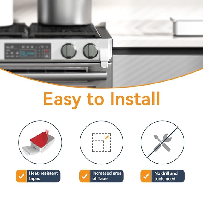 EUDEMON 1 Pack Oven Front Lock,Childproof Oven Door Lock, Easy to Install & Use Durable and Heat-Resistant Material no Tools Need or Drill(White)