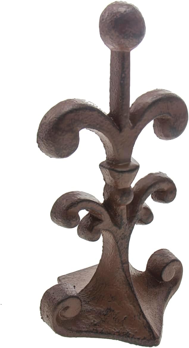 Comfify Fleur De Lis Cast Iron Door Stop – One Decorative Wedge with Felt Bottom – Antique Rust Brown – 4" x 3.5" x 7.75"