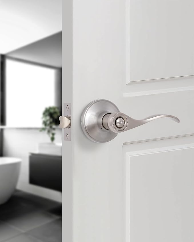 （3 Pack） Privacy Door Locks Bedroom/Bathroom Door Levers Handles for Left and Right Opened Door in Satin Nickel