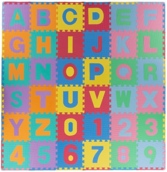 Kids' 96-Piece Foam Floor Alphabet and Numbers Puzzle Play Mat for Babies and Toddlers - Interlocking Tile Game by Trademark Games (Multicolored)