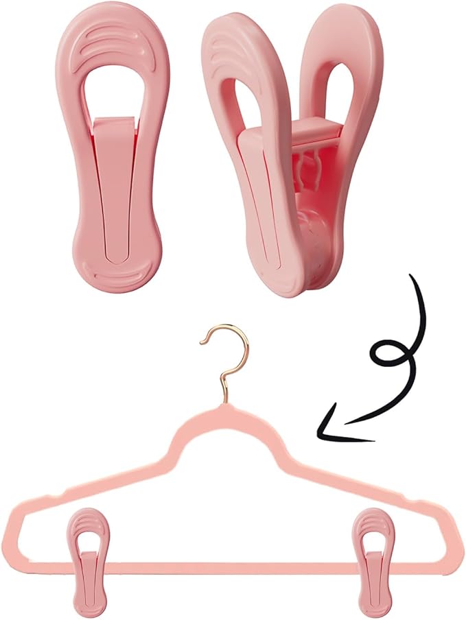 TOFIIGREM Pink Hangers Clips 60 Pack, Multi-Purpose Plastic Clips for Plastic Hangers Velvet Hanger, Clothes Pins for Skirt Pants