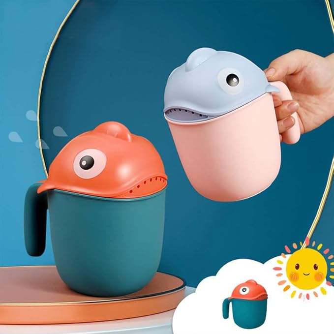 Baby Rinse Cup, Cute Cartoon Fish Baby Bath Rinser Baby Rinser Pail Shampoo Rinser, Newborn Bath Shower Wash Hair Cup for Rotecting Infant Eyes
