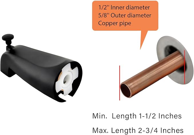 Slip Fit Tub Spout with Pull-Up Diverter for 1/2 inch Copper Tube, Matte Black