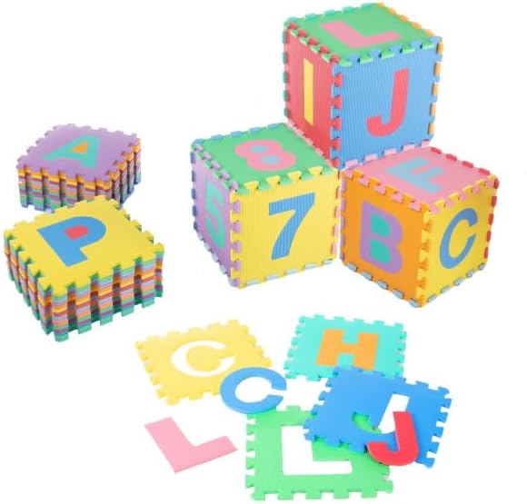 Kids' 96-Piece Foam Floor Alphabet and Numbers Puzzle Play Mat for Babies and Toddlers - Interlocking Tile Game by Trademark Games (Multicolored)