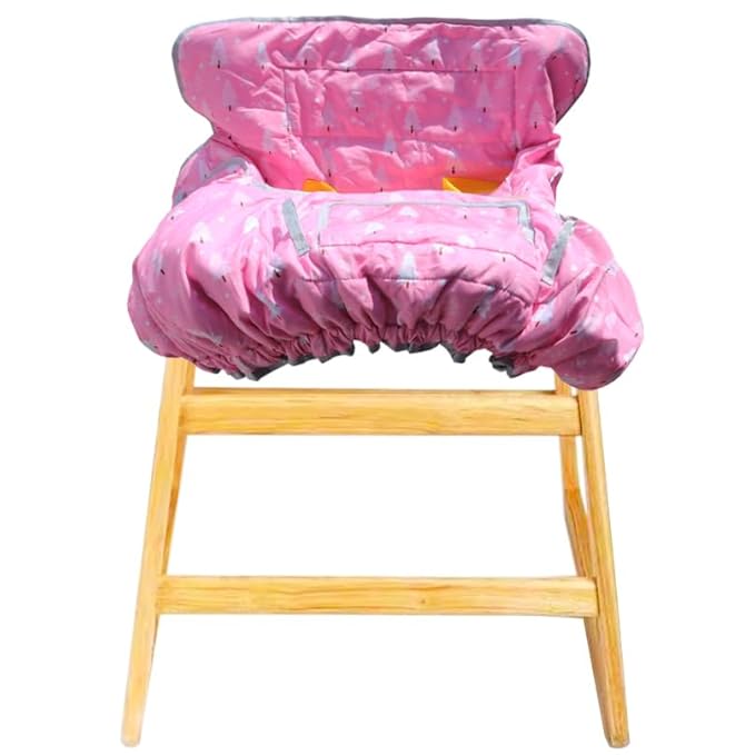 2-in-1 Shopping Cart and High Chair Cover-Grocery Cart Cover for Babies Toddlers Infants Resturant Highchair Cover-Padded Folds to Portable Pouch for Baby Boy Girl (Pink Tree)