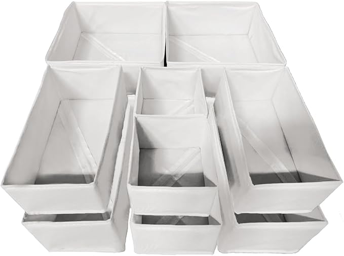 COSDACE Drawer Organizer Clothes,12Pcs Dresser Drawer Organizers Foldable Closet Organization and Storage Dividers for Clothing,Underwear, Sock, Baby Closet Organizer (White)