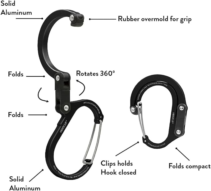 GEAR AID HEROCLIP (Small) Carabiner Gear Clip and Hook, for Hanging Bags, Purses, Lanterns, Strollers, Tools, Helmets, Water Bottles, and More