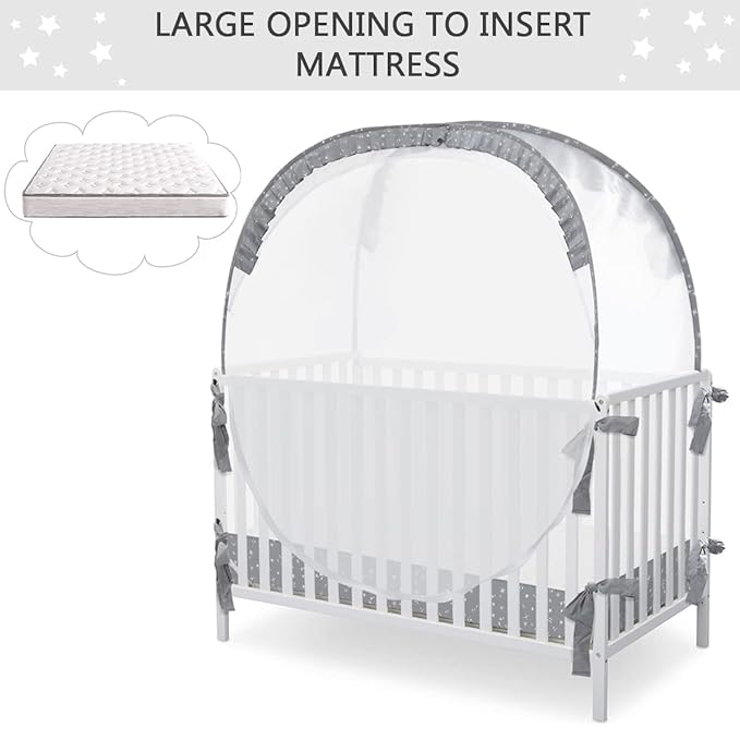 L RUNNZER Pop Up Baby Crib Tent, Crib Net Canopy to Keep Baby in, Crib Mosquito Net with Viewing Window, Soft Mesh Cover & Pop Up Structure
