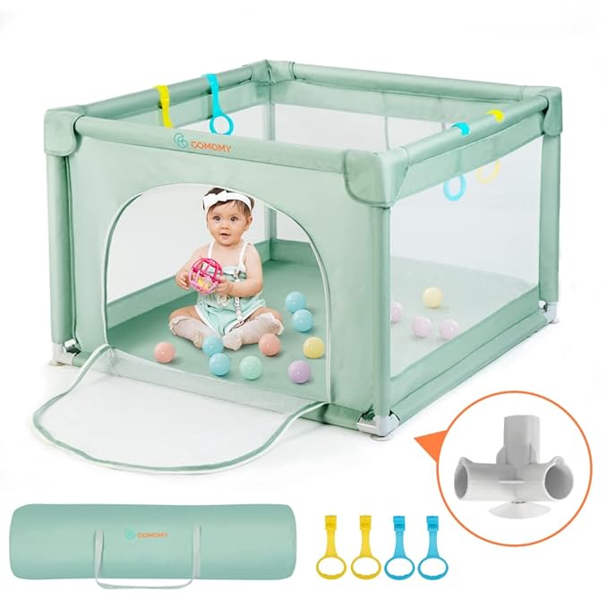 COMOMY Playpens for Babies and Toddlers, Small Infant Play Pens, Activity Center for Baby Safe and Non-Slip Baby Fence, Full Mesh Design, Indoor & Outdoor Kids Activity Center (Dark Green, 36"x36")