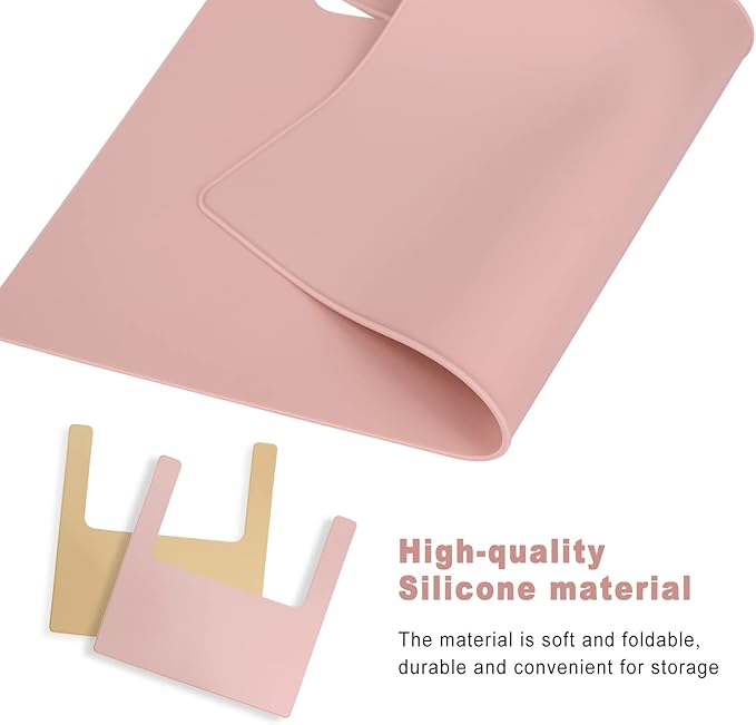 High Chair Placemat, Long Lasting High Chair Placemat Silicone, 2-Piece Set, Can Be Used Interchangeably, Suitable for IKEA Antilop Highchai, for Toddlers and Babies (Pink/Khaki)