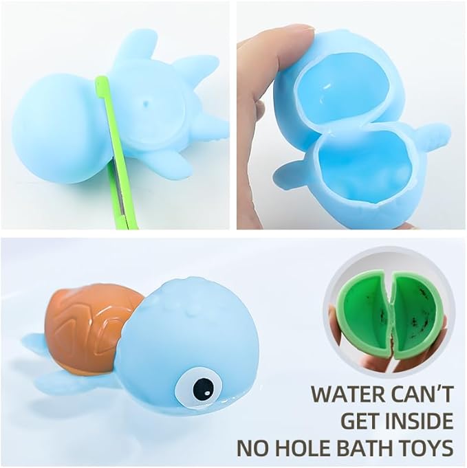 XAWACAH Bath Toy for Toddlers 18 Months, No-Hole Bathtub Toys with Baby Bath Animals, Wind-Up Turtles, Fishing Net & Storage Bag, Floating Toys for Toddlers 1-3 Year Old Boys Girls (11 Pack)