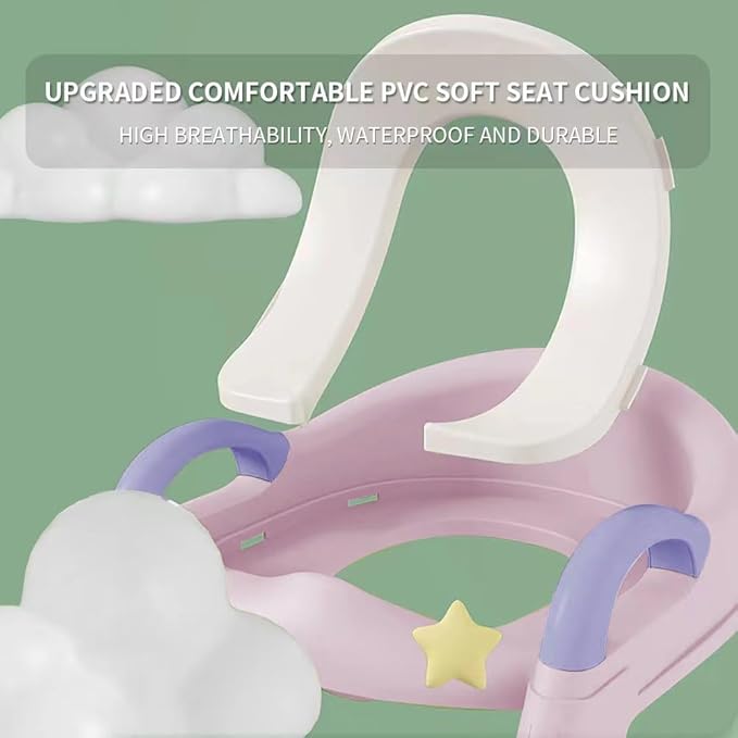 Potty Training Toilet Seat For Boys Girls, Toddler Toilet Seat With Step Stool Ladder, Foldable Toddler Potty Seat For Toilet With Non-Slip Design, Adjustable Height (Purple & Pink)