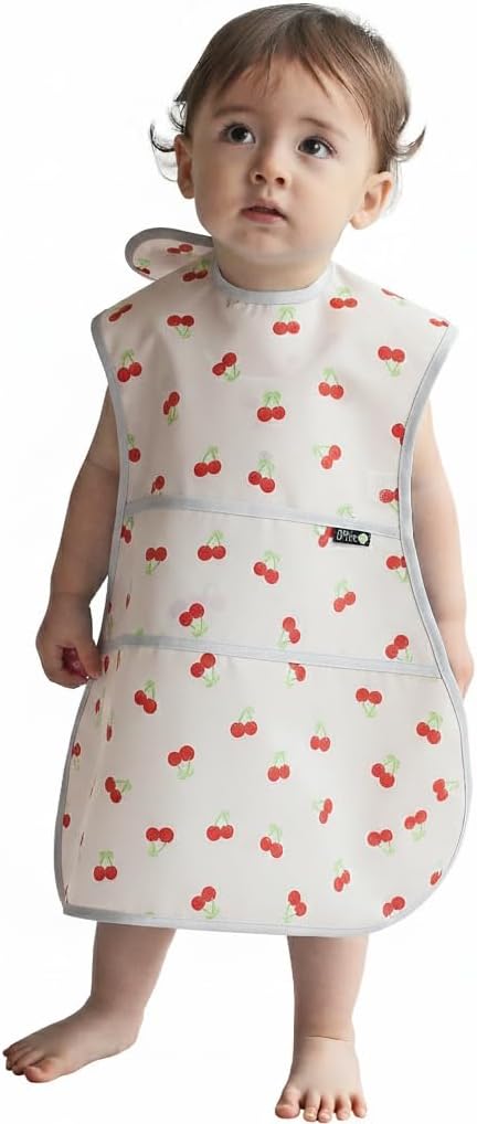 Plie Full Coverage Waterproof Feeding Bib for Toddlers – Extra Long Apron Bib for Mealtime, Self-Feeding, High Chairn