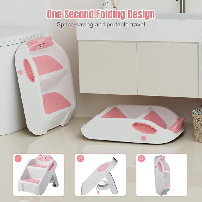 Step Stool for Toddlers, Toddler Step Stool for Bathroom Sink, Foldable Non-Slip Kids Stool with Handle, 2 Step Stools for Kids, Toddler Stool for Kitchen Bedroom Counter Sink