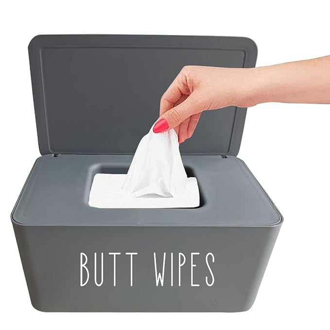 Moorfowl Butt Wipes Dispenser for Bathroom, Upgrade Size(8.2L x 4.9W x 3.9H inches), Large Capacity Flushable Wipes Holder Container for Restroom