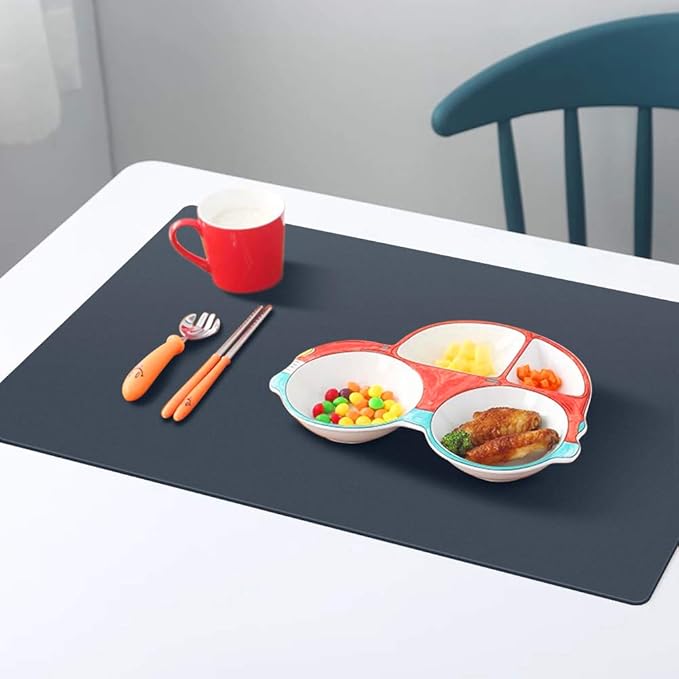 HomeDo Waterproof Silicone Placemats, Non-Stick Baking Mat, Non-Slip Dining Table Mat for Kids/Baby/Children, Heat Resistant Insulation Countertop Protector Pads (Black, 15.75''x23.62''-2Pack)