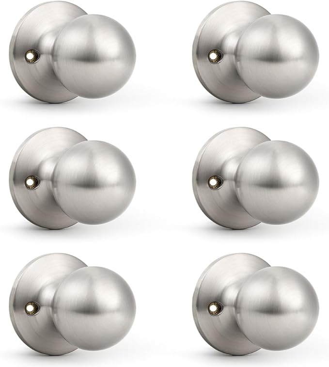 Probrico Dummy Door Knob, Single Sided Knobs for Closets/French Doors/Pantry, Brushed Nickel Non-Turning Door Knob Interior Door Push/Pull 6 Pack