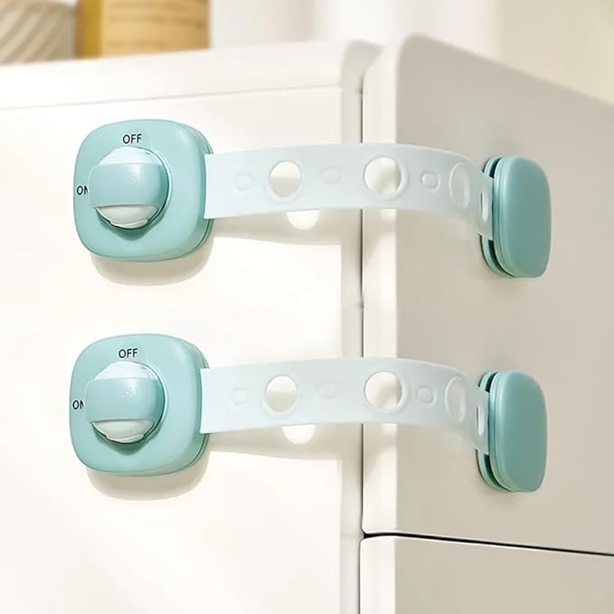 Baby Proof Cabinet Locks - No Drill Safety Latches for Oven, Dishwasher & Drawers, Adjustable 2-15cm,childproofing safety equipment 3M Adhesive - Rental Friendly (Green, 6 Pack)
