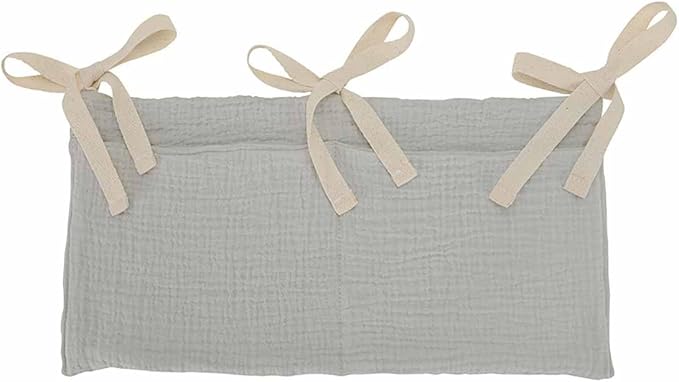 Cotton Baby Bedside Hanging Storage Bag,2 Pockets Organizer for Baby Cribs and Toys (Gray)